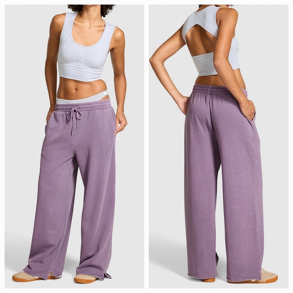 NWT Pink Ivy Fleece Wide-Leg Split Hem Sweatpant - XS Long - Picture 2 of 9